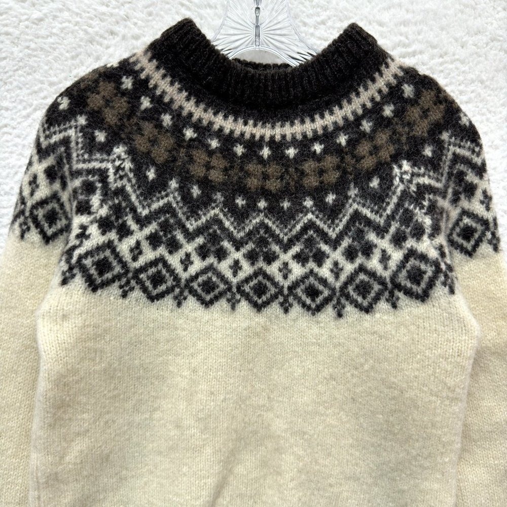 80s 90s Vintage Woolrich Wool Sweater M Medium Womens Ivory Nordic Fair Isle - Picture 3 of 6